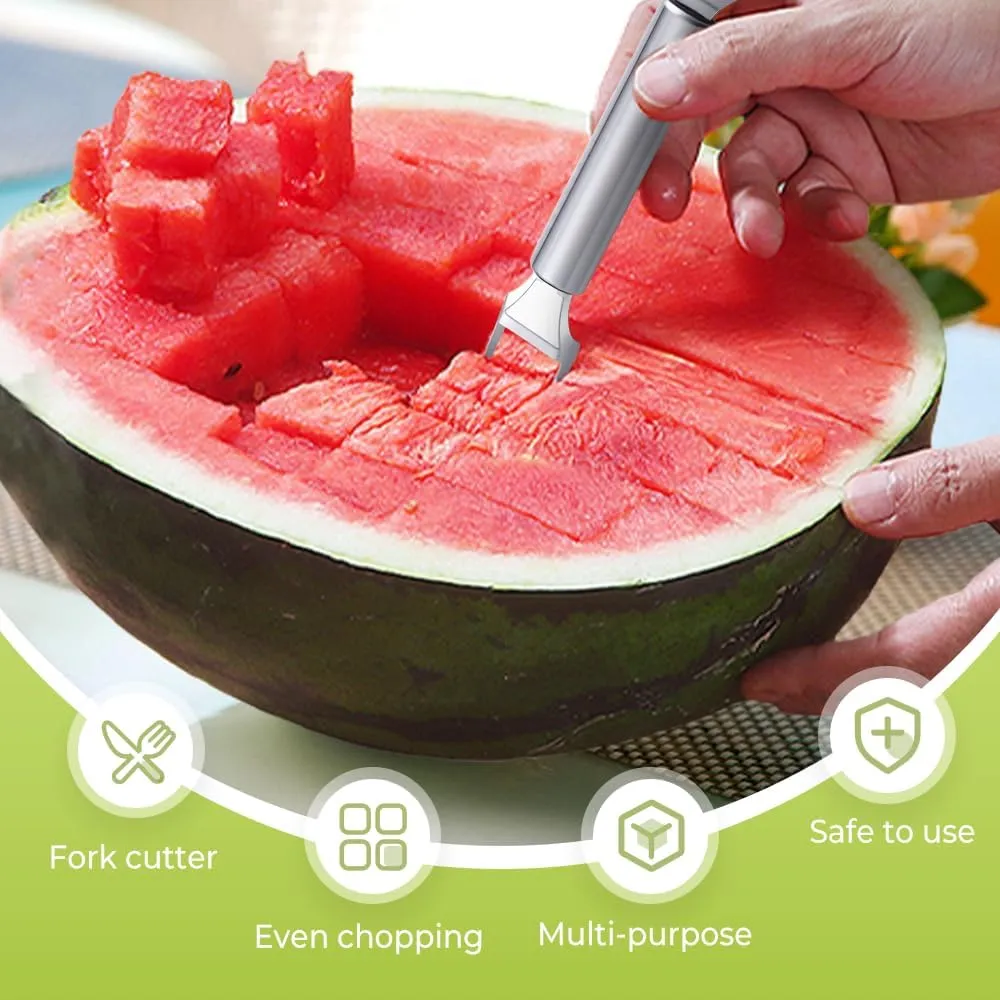 2-in-1 Stainless Steel Fruit Cutter, 2025 New Watermelon Slicer Cutter Tool, Portable Watermelon Fork Slicer Cutter, Dual Head Fruit Knife for Summer Home Party Camping Kitchen Gadgets (1)
