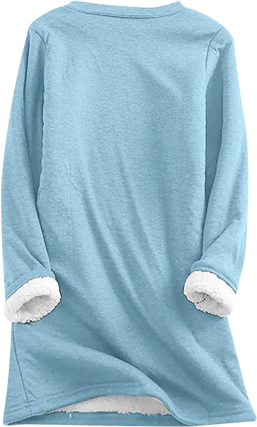 2 Piece Lounge Set Women Funny Letter Print Fleece Crewneck Sweatshirt Sherpa Lined Jogger Soft Warm Sweatpant 2024