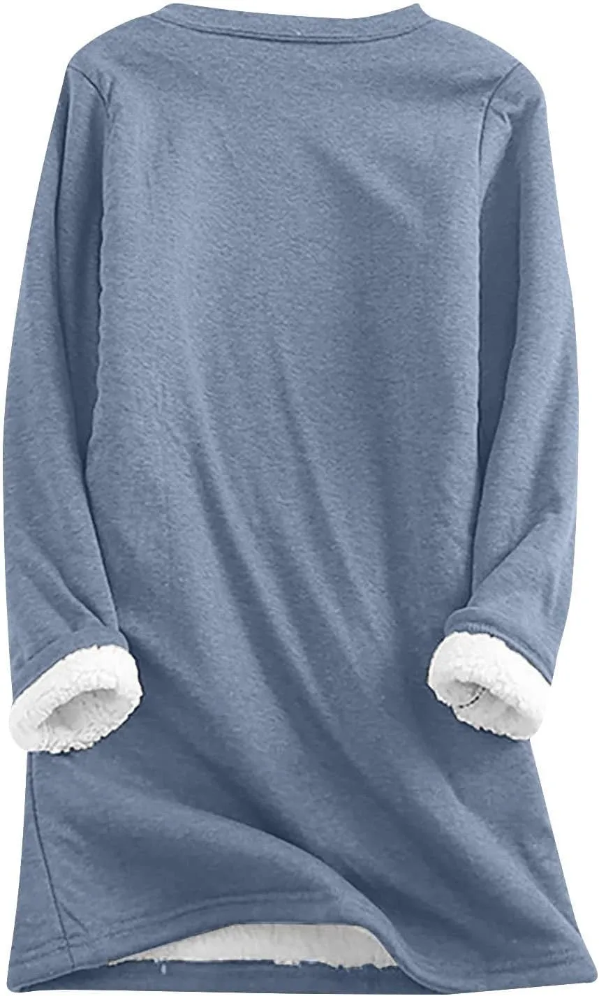 2 Piece Lounge Set Women Funny Letter Print Fleece Crewneck Sweatshirt Sherpa Lined Jogger Soft Warm Sweatpant 2024