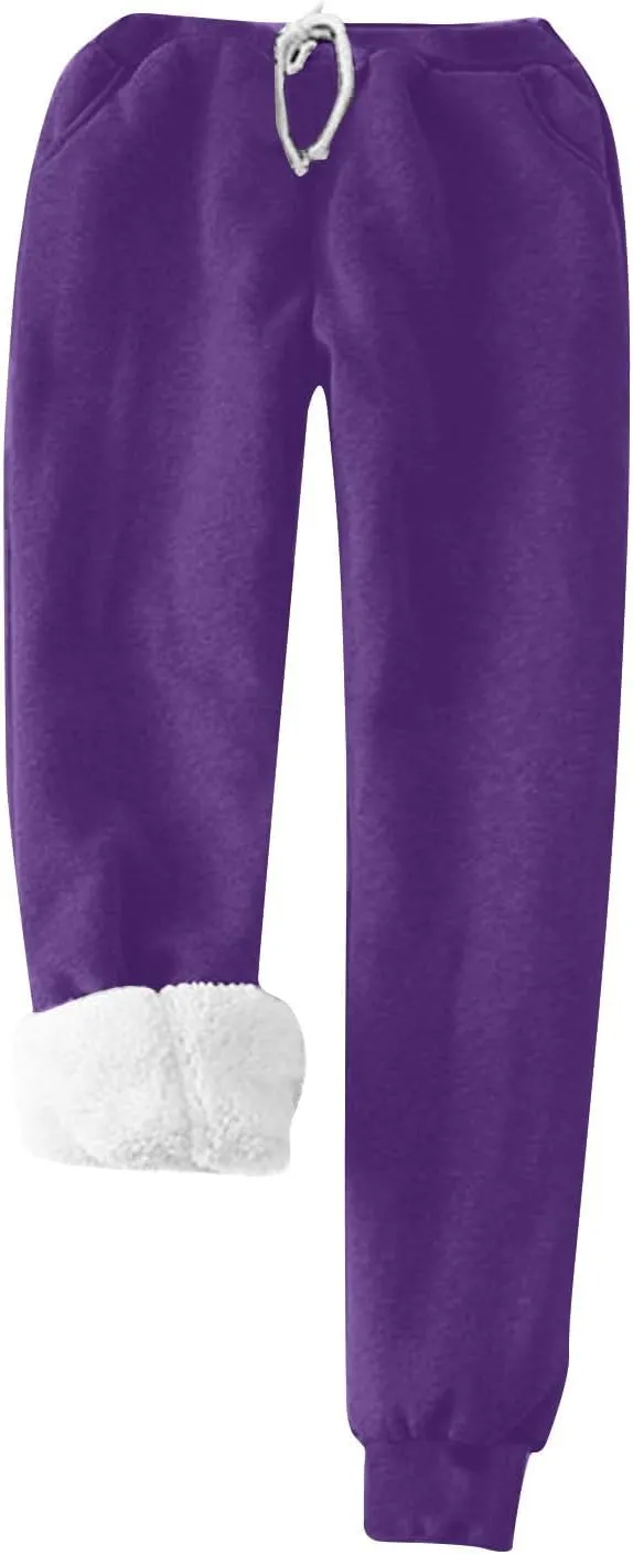2 Piece Lounge Set Women Funny Letter Print Fleece Crewneck Sweatshirt Sherpa Lined Jogger Soft Warm Sweatpant 2024