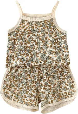 2 Pieces Girls Floral Print 𝗣ajamas Tank Shorts 𝗣js Toddler Baby Girl Cute Summer Loung𝐞wear N𝗶ghtwear Set