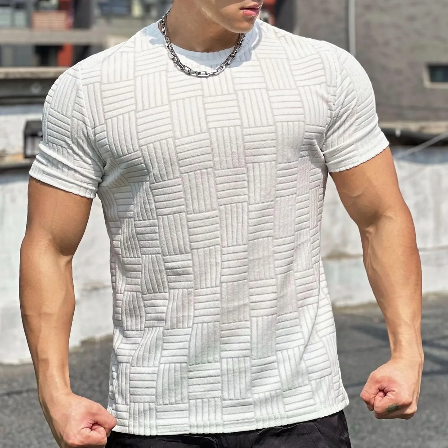 2025 Men's Muscle Exercise Semi Tight Fitness Short Sleeve Basketball Running Training Cloth Sports T Shirt