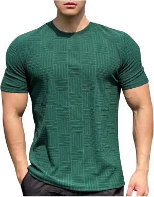 2025 Men's Muscle Exercise Semi Tight Fitness Short Sleeve Basketball Running Training Cloth Sports T Shirt