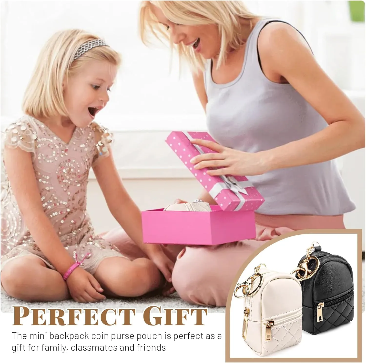 2PCS Mini Keychain Backpack, Black and Beige Mini Backpack, Small Cosmetic Bag, Mini Makeup Bag, Key Chains Women Cute, Fashion Accessories