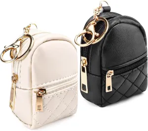2PCS Mini Keychain Backpack, Black and Beige Mini Backpack, Small Cosmetic Bag, Mini Makeup Bag, Key Chains Women Cute, Fashion Accessories