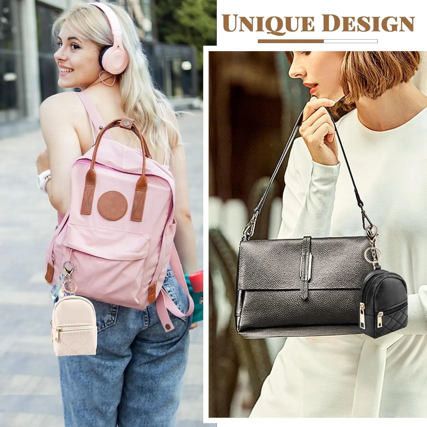 2PCS Mini Keychain Backpack, Black and Beige Mini Backpack, Small Cosmetic Bag, Mini Makeup Bag, Key Chains Women Cute, Fashion Accessories