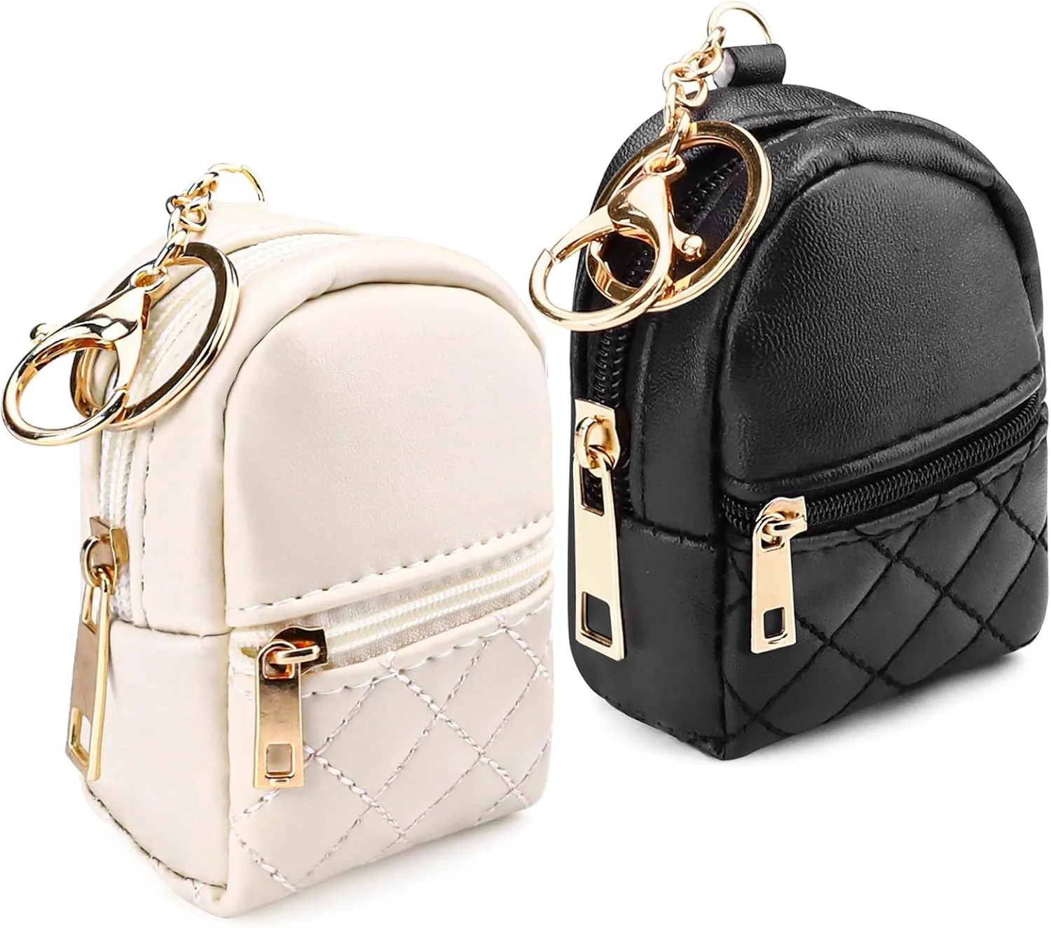 2PCS Mini Keychain Backpack, Black and Beige Mini Backpack, Small Cosmetic Bag, Mini Makeup Bag, Key Chains Women Cute, Fashion Accessories