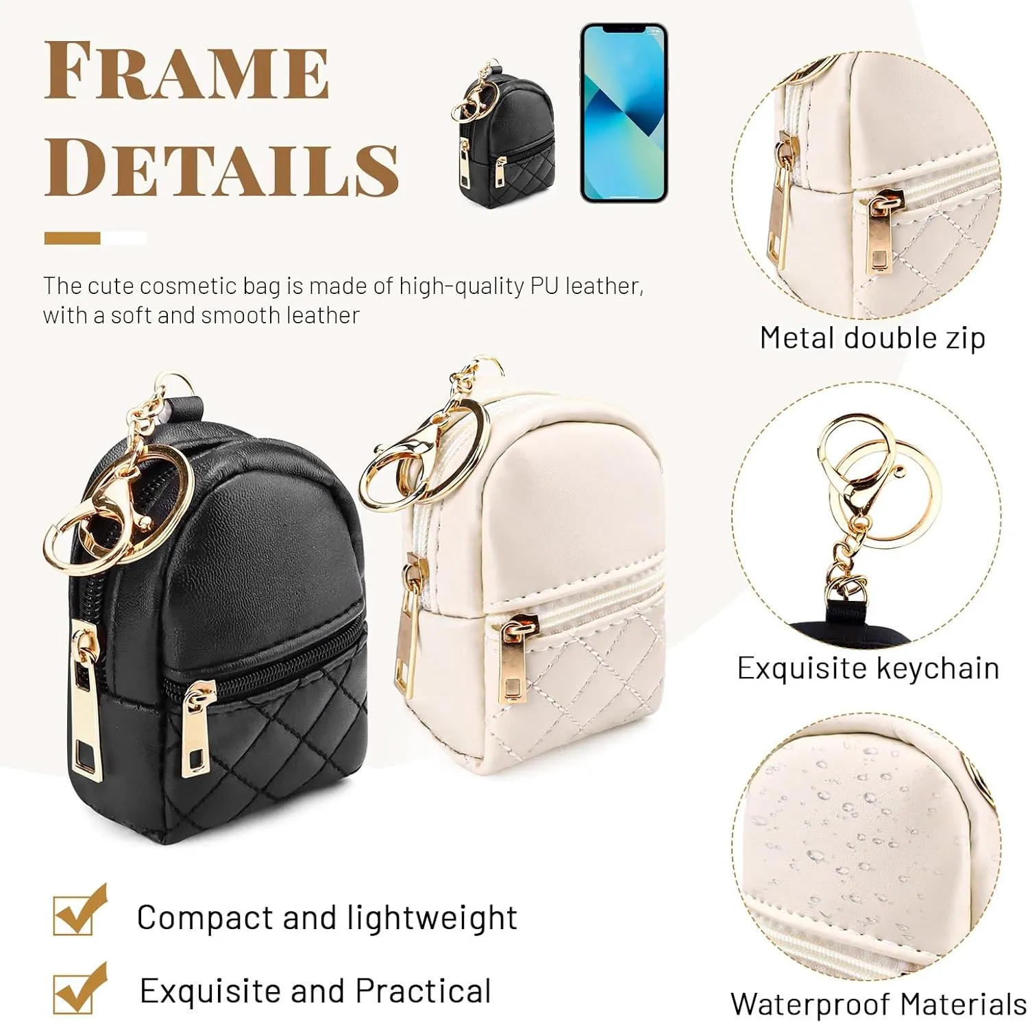 2PCS Mini Keychain Backpack, Black and Beige Mini Backpack, Small Cosmetic Bag, Mini Makeup Bag, Key Chains Women Cute, Fashion Accessories