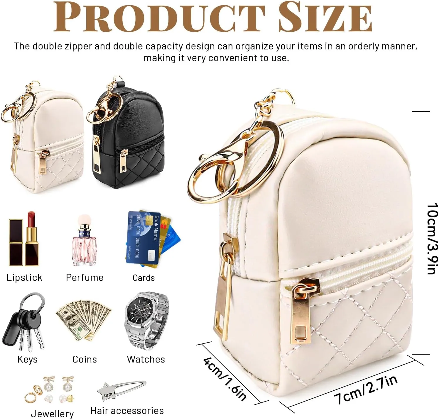 2PCS Mini Keychain Backpack, Black and Beige Mini Backpack, Small Cosmetic Bag, Mini Makeup Bag, Key Chains Women Cute, Fashion Accessories