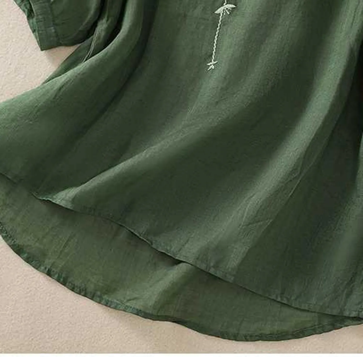 3/4 Sleeve Cotton Linen Shirts for Women 2025 Summer Retro Embroidered Boho Tops Dressy Casual Trendy Vacation Blouse