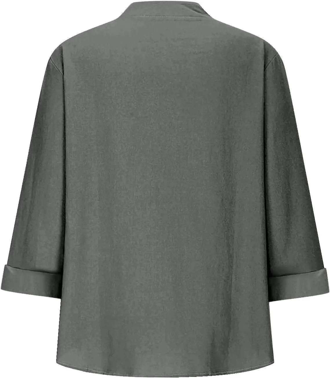 3/4 Sleeve Linen Tops for Women Loose Fit V Neck Button Down Henley Shirts Cute Summer Beach Tee Shirts with Pocket