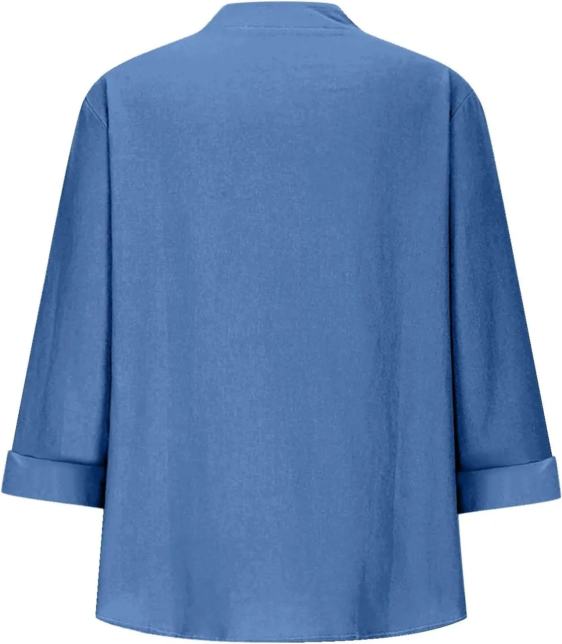 3/4 Sleeve Linen Tops for Women Loose Fit V Neck Button Down Henley Shirts Cute Summer Beach Tee Shirts with Pocket