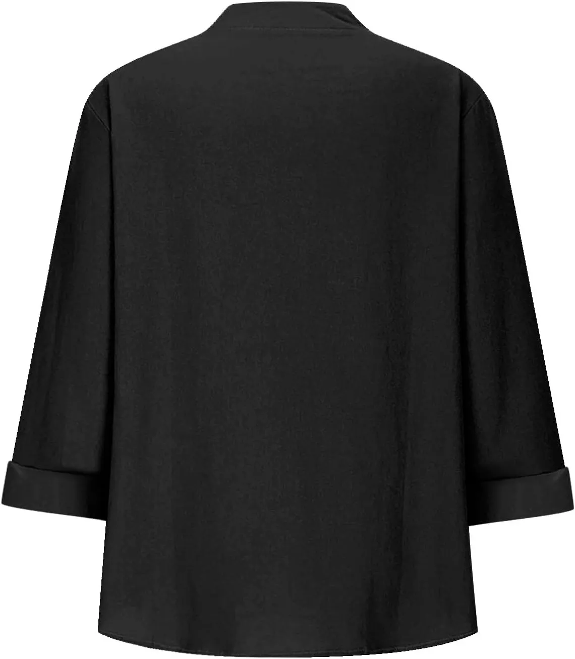 3/4 Sleeve Linen Tops for Women Loose Fit V Neck Button Down Henley Shirts Cute Summer Beach Tee Shirts with Pocket
