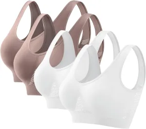 4 Pack Women's Racerback Sports Bra Seamless Yoga Sports Bras Workout Tops Activity Sleep Bras