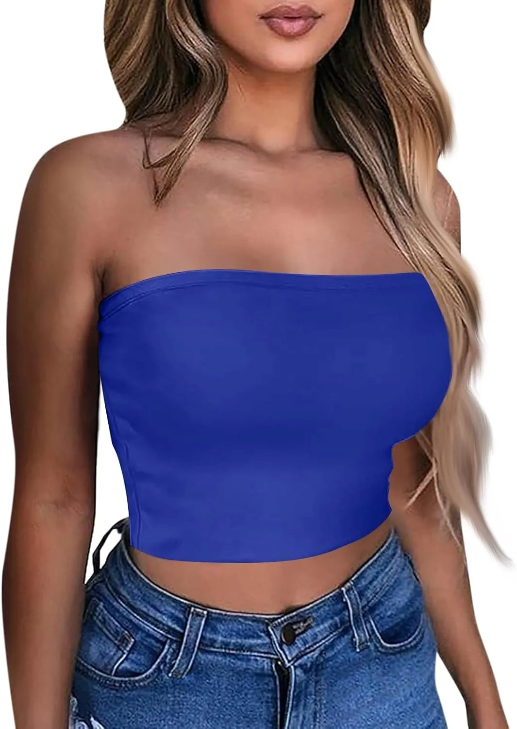 4th of July Tank Tops for Women American Flag Tube Top with Built in Bra Sexy Casual Backless Shirts