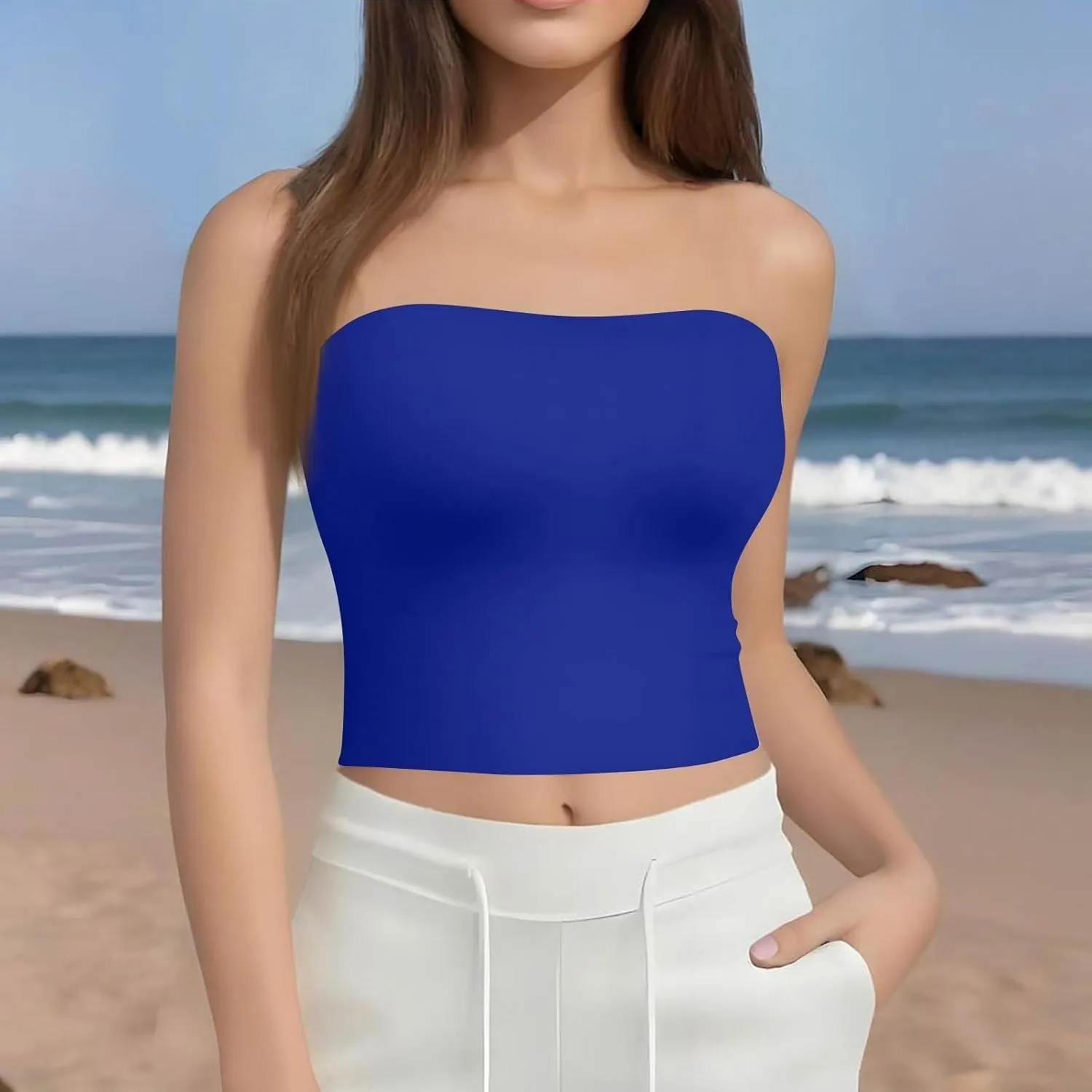 4th of July Tank Tops for Women American Flag Tube Top with Built in Bra Sexy Casual Backless Shirts