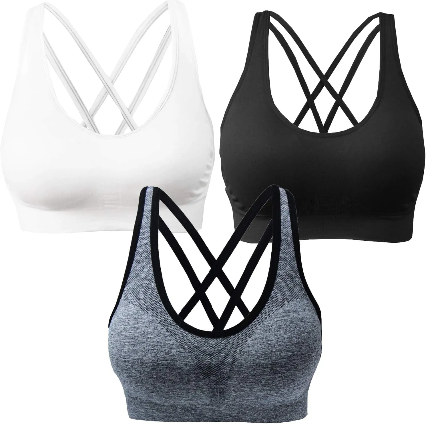 AKAMC Women's Cross Back Sport Bras,Adjustable Straps Padded Criss Cross Cropped Bras for Yoga Workout Fitness