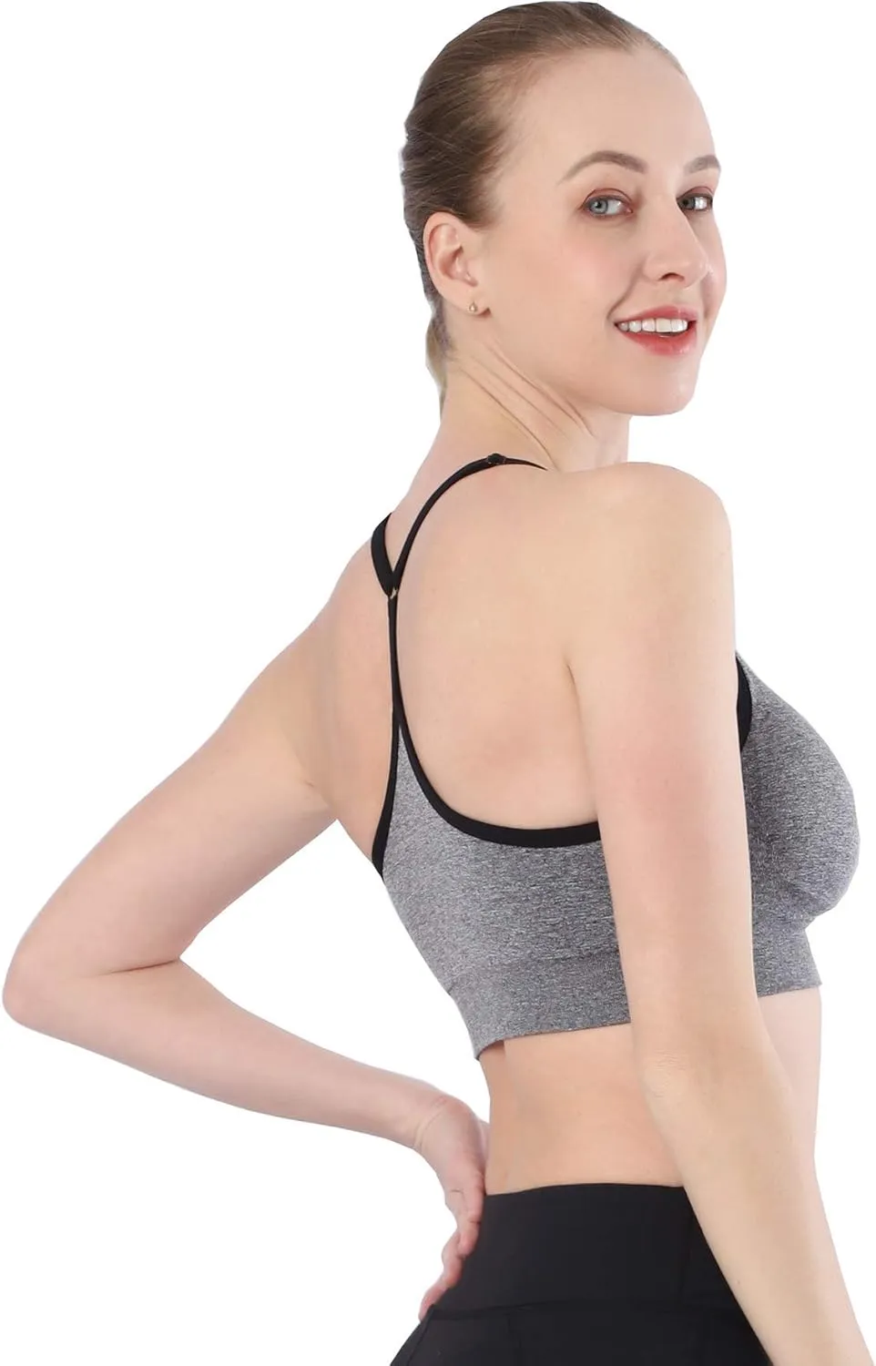 AKAMC Women's Cross Back Sport Bras,Adjustable Straps Padded Criss Cross Cropped Bras for Yoga Workout Fitness
