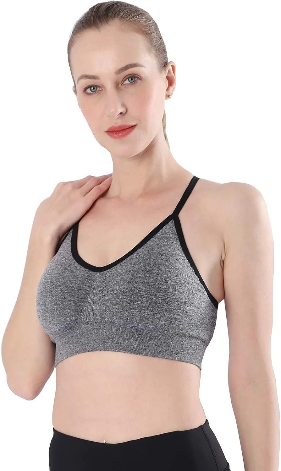 AKAMC Women's Cross Back Sport Bras,Adjustable Straps Padded Criss Cross Cropped Bras for Yoga Workout Fitness