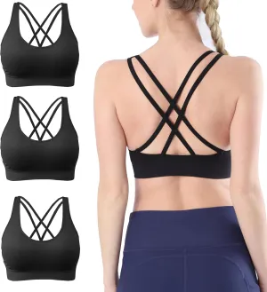 AKAMC Women's Removable Padded Sports Bras Medium Support Workout Yoga Bra 3 Pack