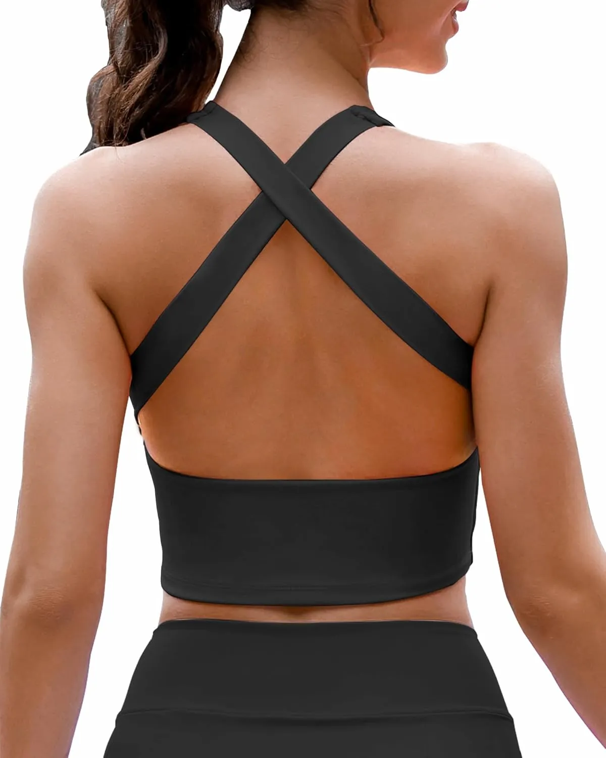 AngiMelo Womens Longline Sports Bra Square Neck Workout Tops Support Crop Tank Strappy Yoga Top Built in Bra Teens