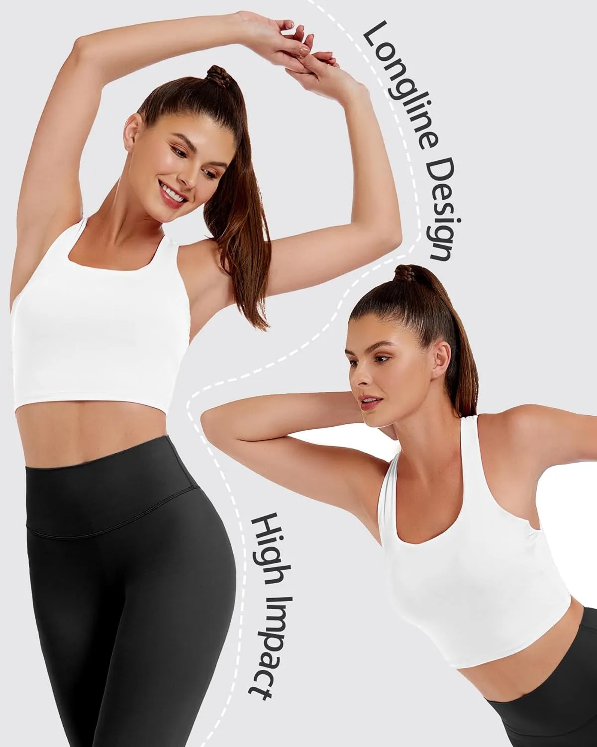 AngiMelo Womens Longline Sports Bra Square Neck Workout Tops Support Crop Tank Strappy Yoga Top Built in Bra Teens