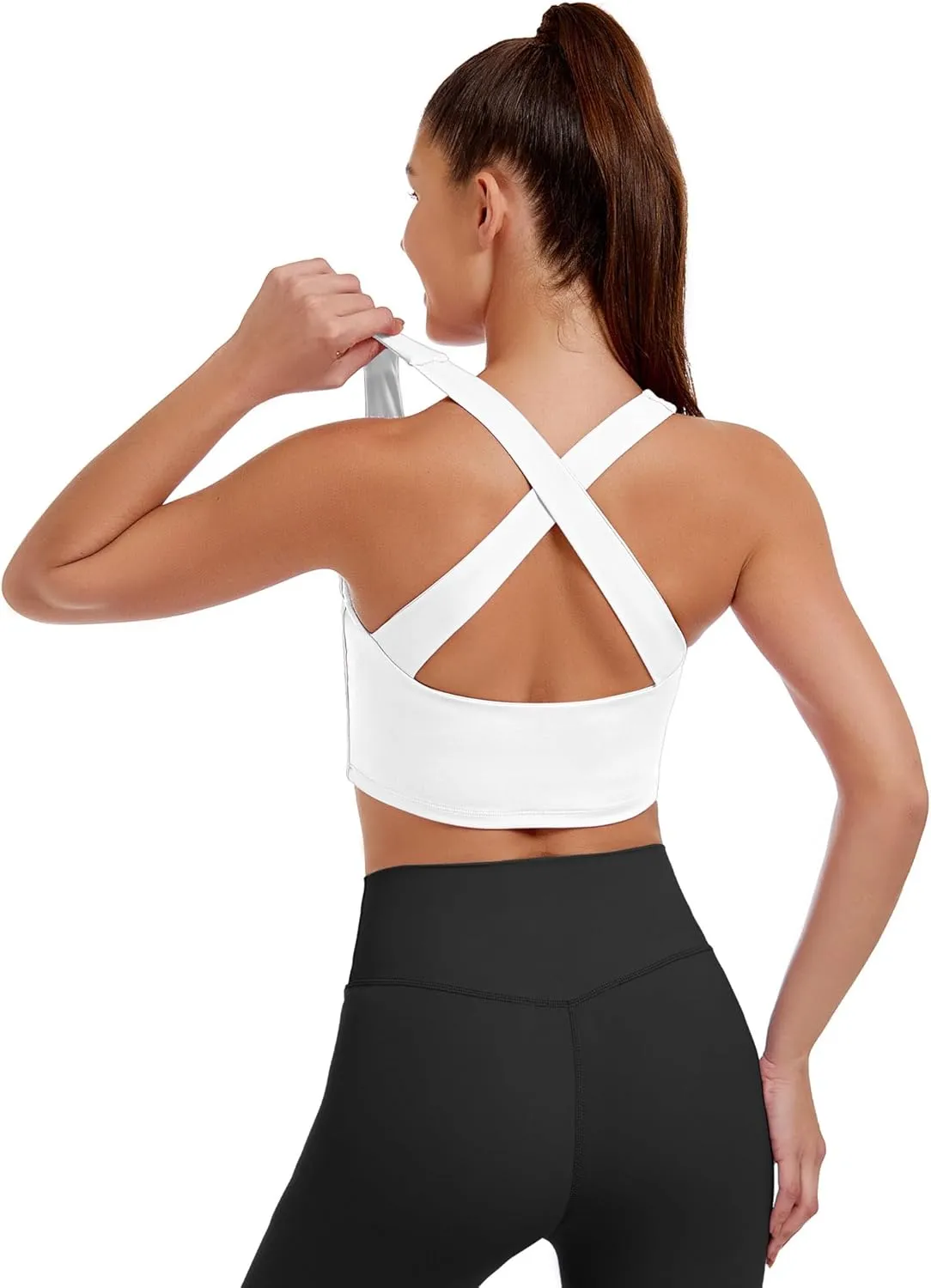 AngiMelo Womens Longline Sports Bra Square Neck Workout Tops Support Crop Tank Strappy Yoga Top Built in Bra Teens