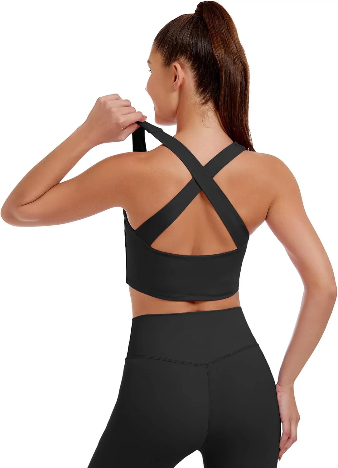 AngiMelo Womens Longline Sports Bra Square Neck Workout Tops Support Crop Tank Strappy Yoga Top Built in Bra Teens