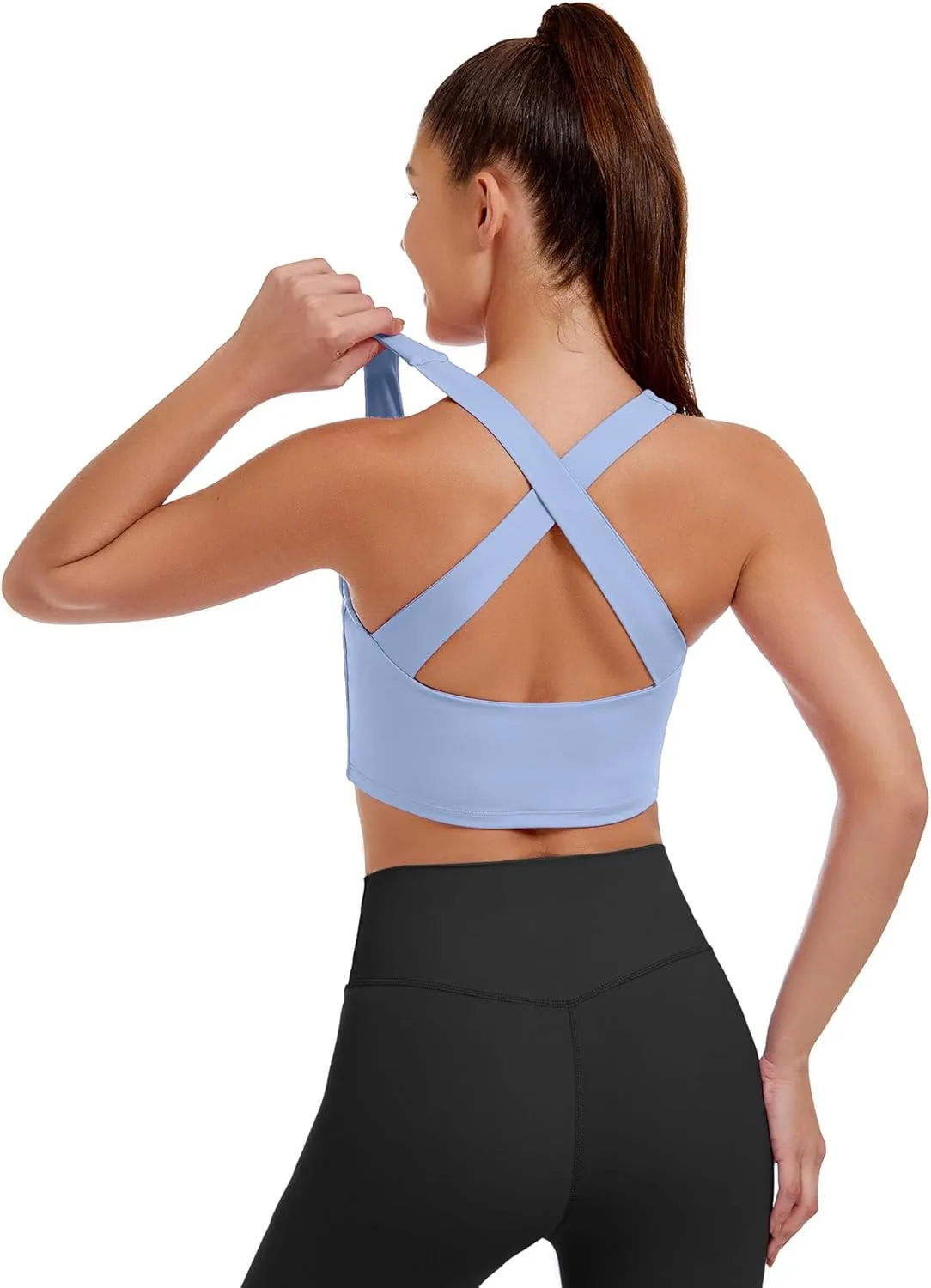 AngiMelo Womens Longline Sports Bra Square Neck Workout Tops Support Crop Tank Strappy Yoga Top Built in Bra Teens