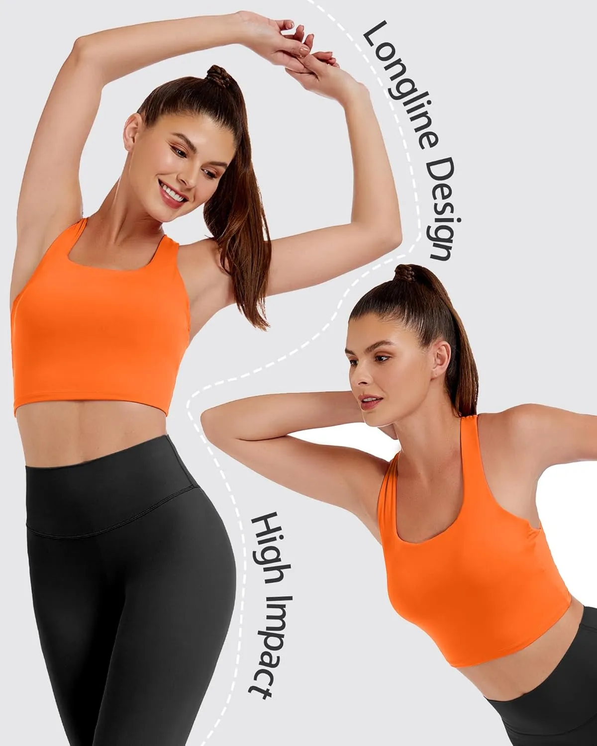 AngiMelo Womens Longline Sports Bra Square Neck Workout Tops Support Crop Tank Strappy Yoga Top Built in Bra Teens