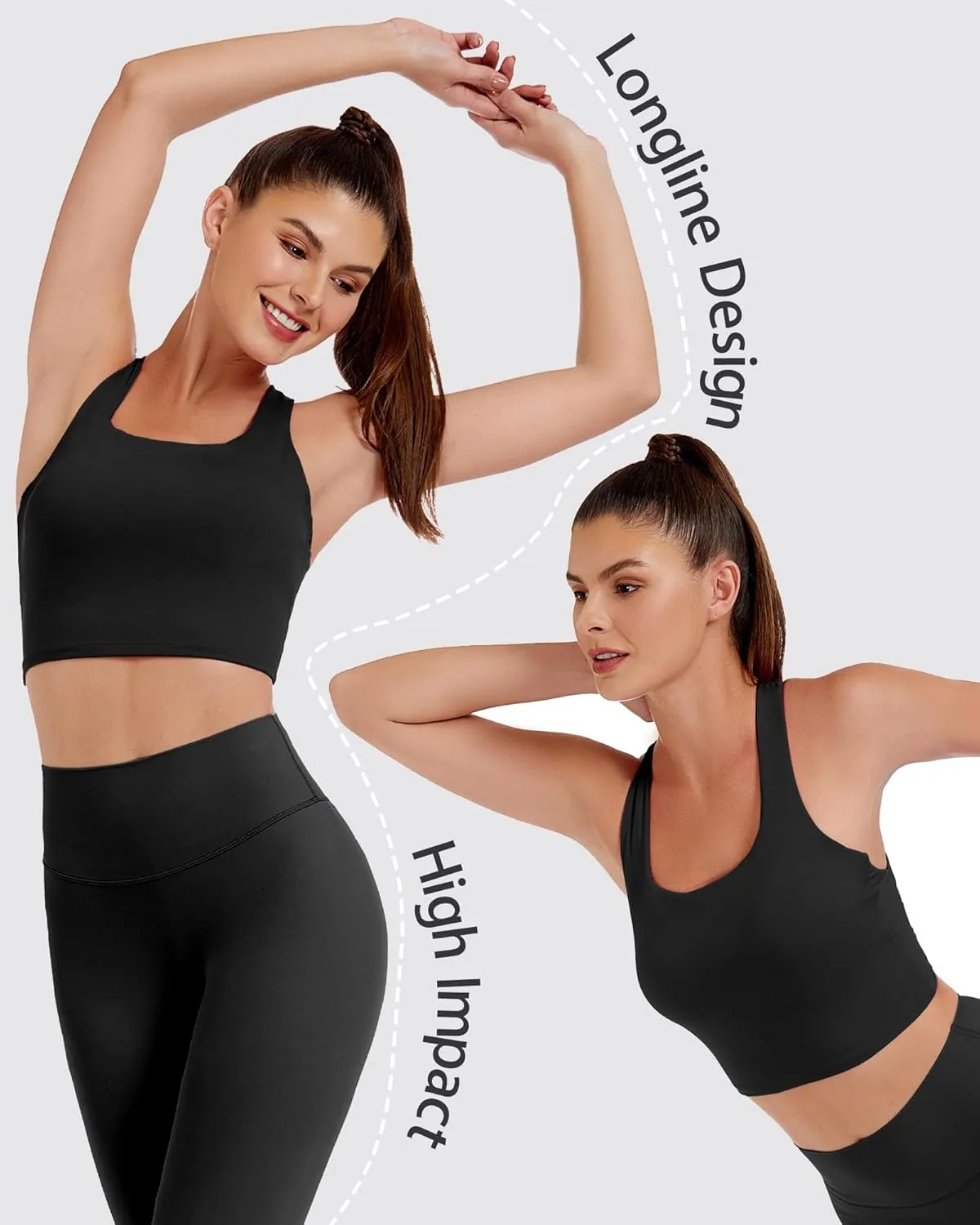AngiMelo Womens Longline Sports Bra Square Neck Workout Tops Support Crop Tank Strappy Yoga Top Built in Bra Teens