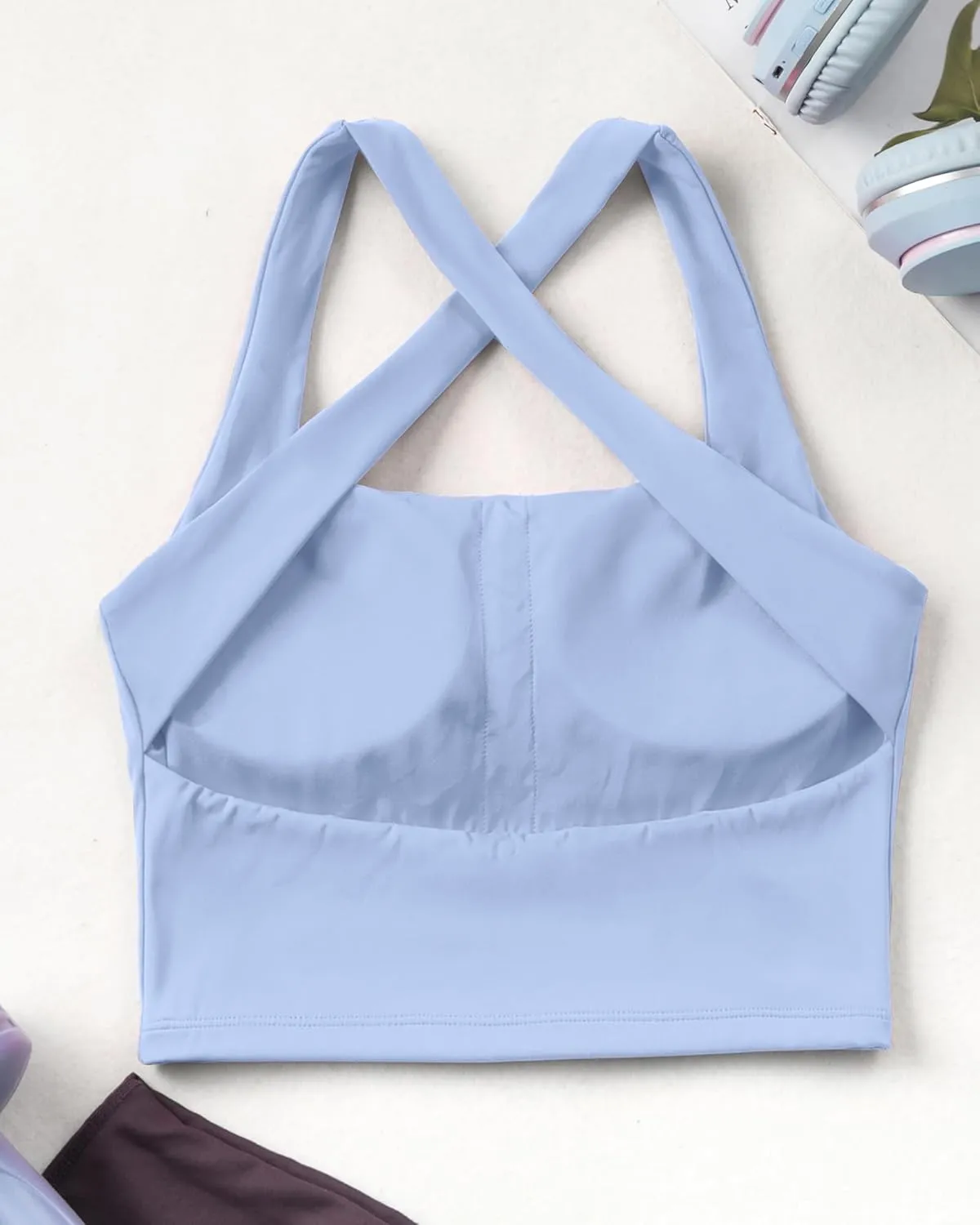 AngiMelo Womens Longline Sports Bra Square Neck Workout Tops Support Crop Tank Strappy Yoga Top Built in Bra Teens
