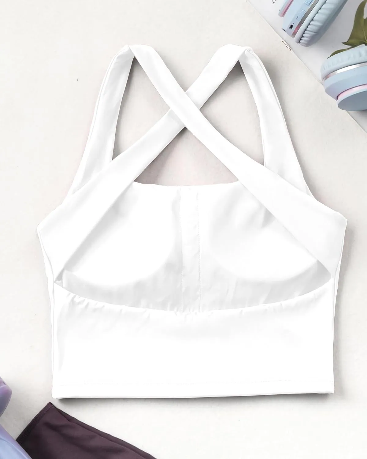 AngiMelo Womens Longline Sports Bra Square Neck Workout Tops Support Crop Tank Strappy Yoga Top Built in Bra Teens