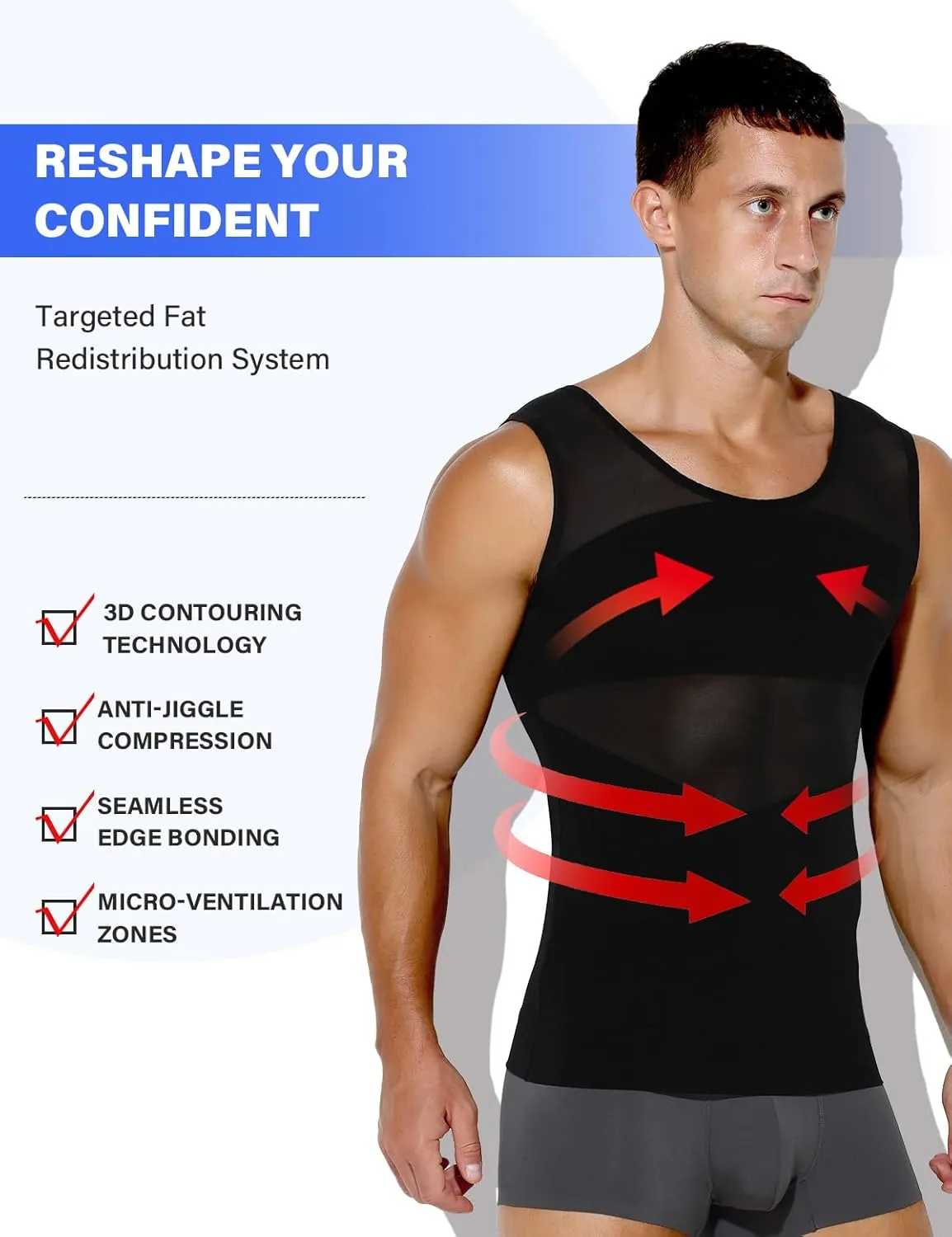 Arjen Kroos Men's Body Shaper Compression Mesh Tank Top Undershirts Shapewear