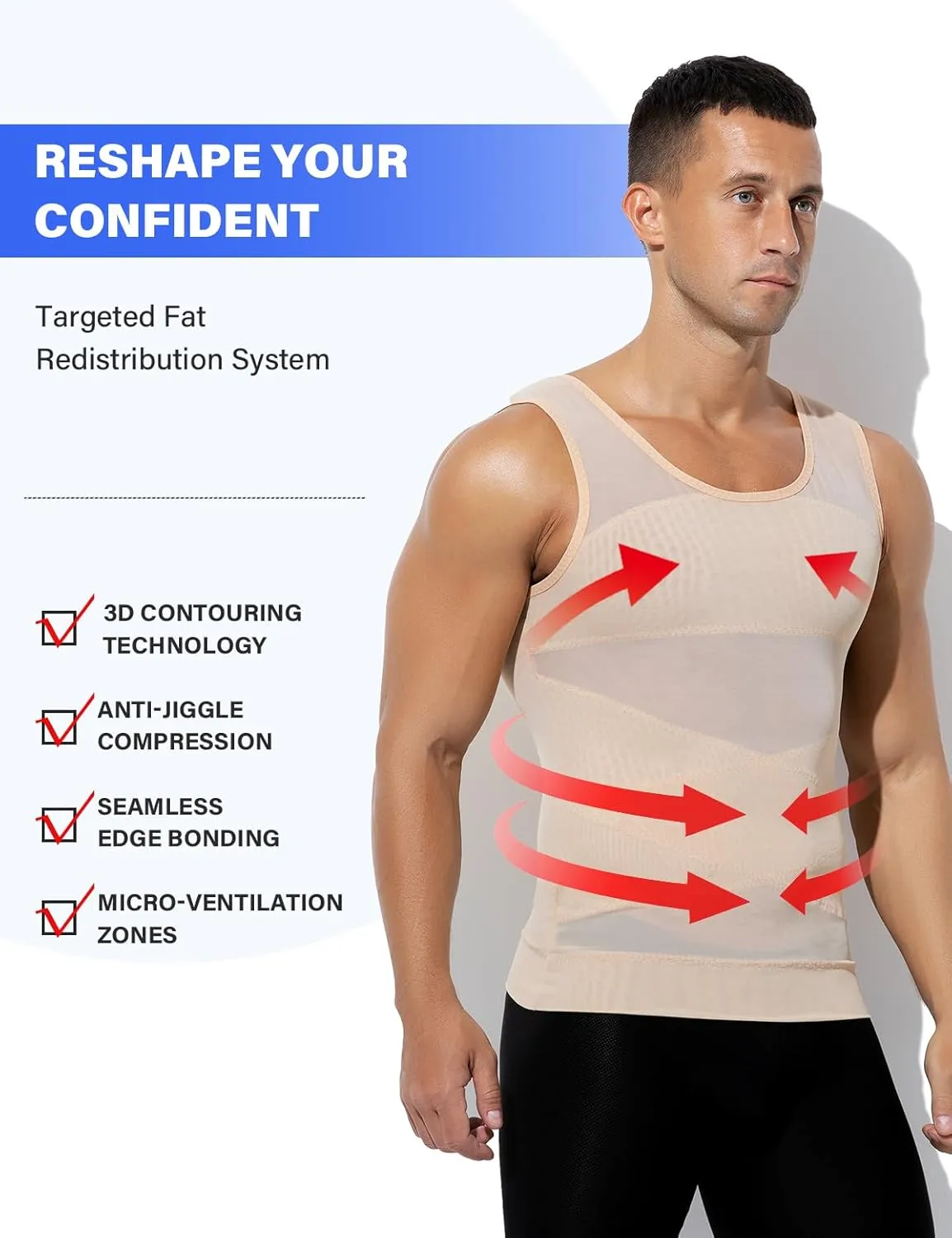 Arjen Kroos Men's Body Shaper Compression Mesh Tank Top Undershirts Shapewear