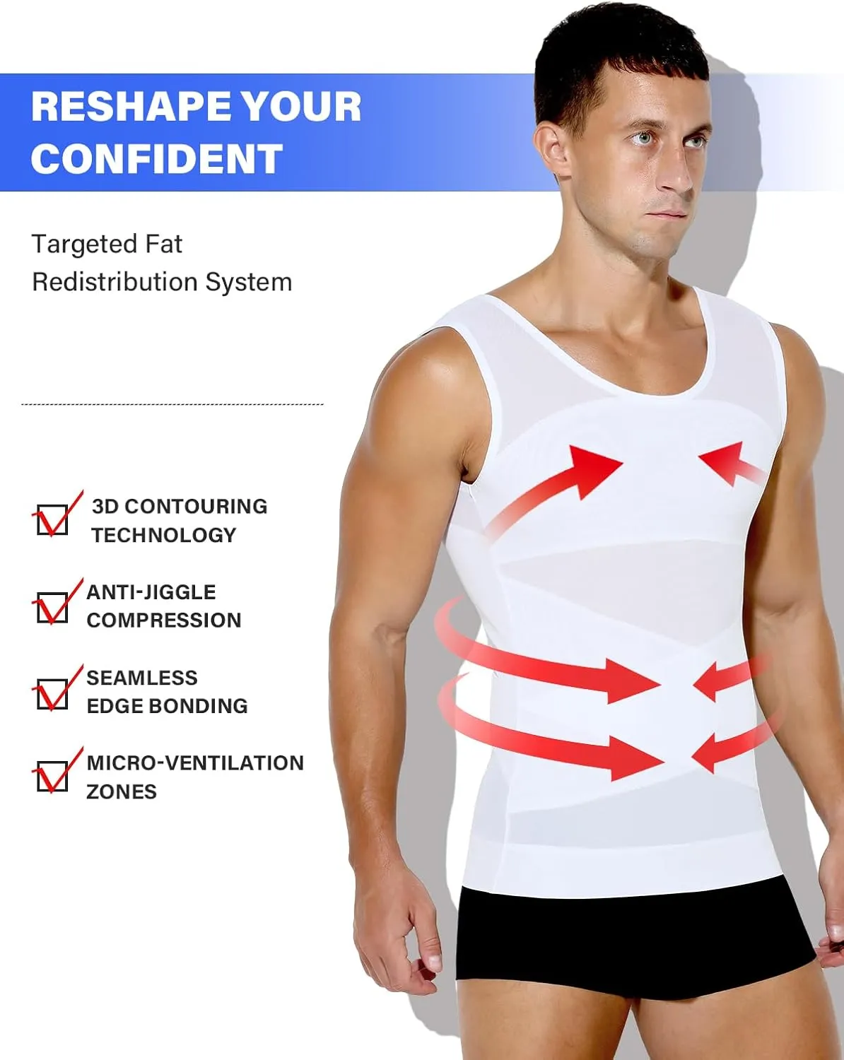 Arjen Kroos Men's Body Shaper Compression Mesh Tank Top Undershirts Shapewear