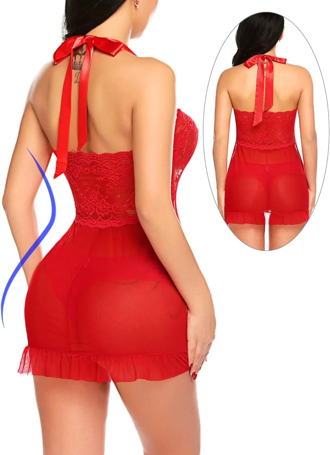 Avidlove Lingerie for Women Sexy Halter Lace Babydoll Dress Open Front Chemise Boudoir Nighty XS-5XL