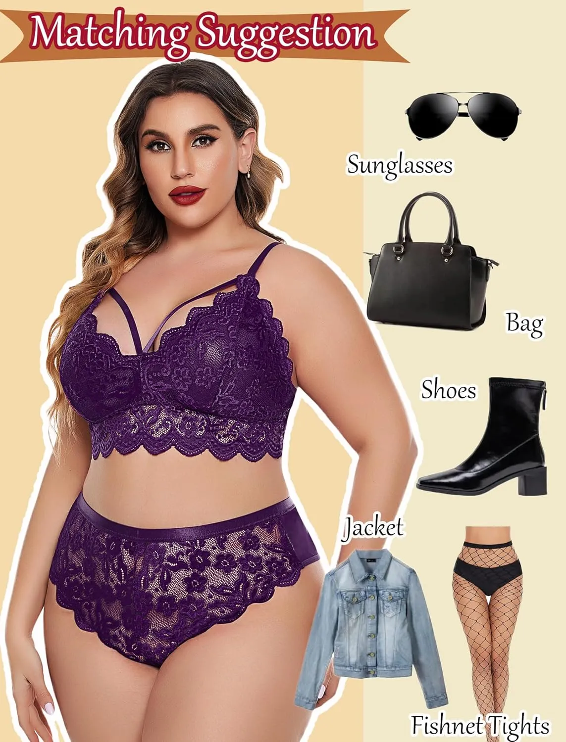 Avidlove Plus Size Lingerie for Women Floral Lace Scallop Trim Bra High Waist Panties Set Garter Lingerie Set
