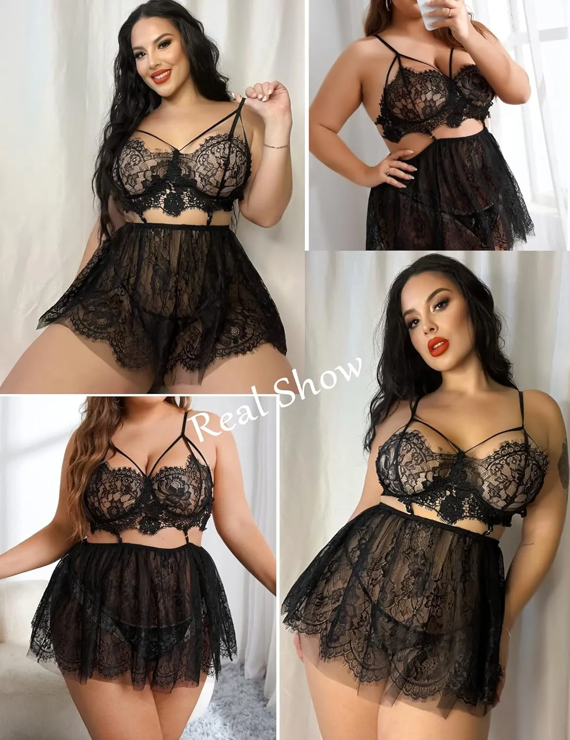 Avidlove Plus Size Lingerie Womens Babydoll Chemise Nightgown Lace Nighty Sleepwear L-5X