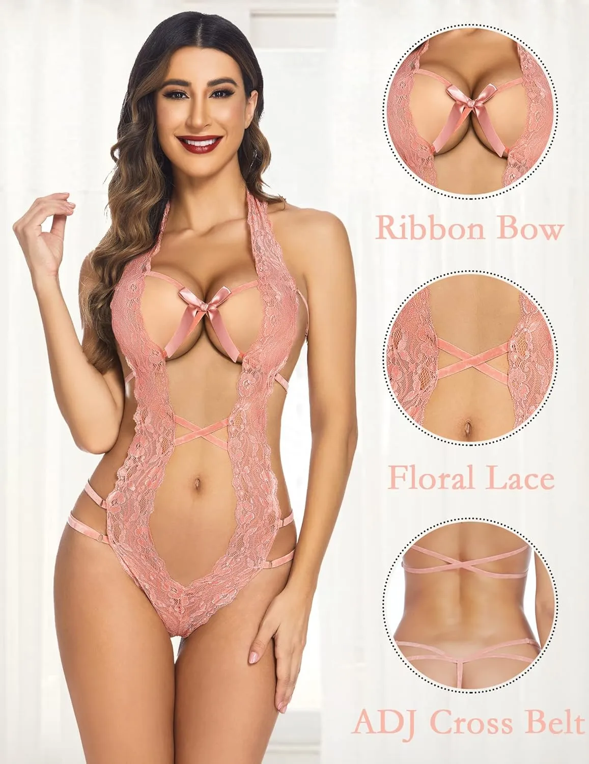 Avidlove Women Deep V Halter Lingerie Teddy One Piece Bodysuit Lace Babydoll