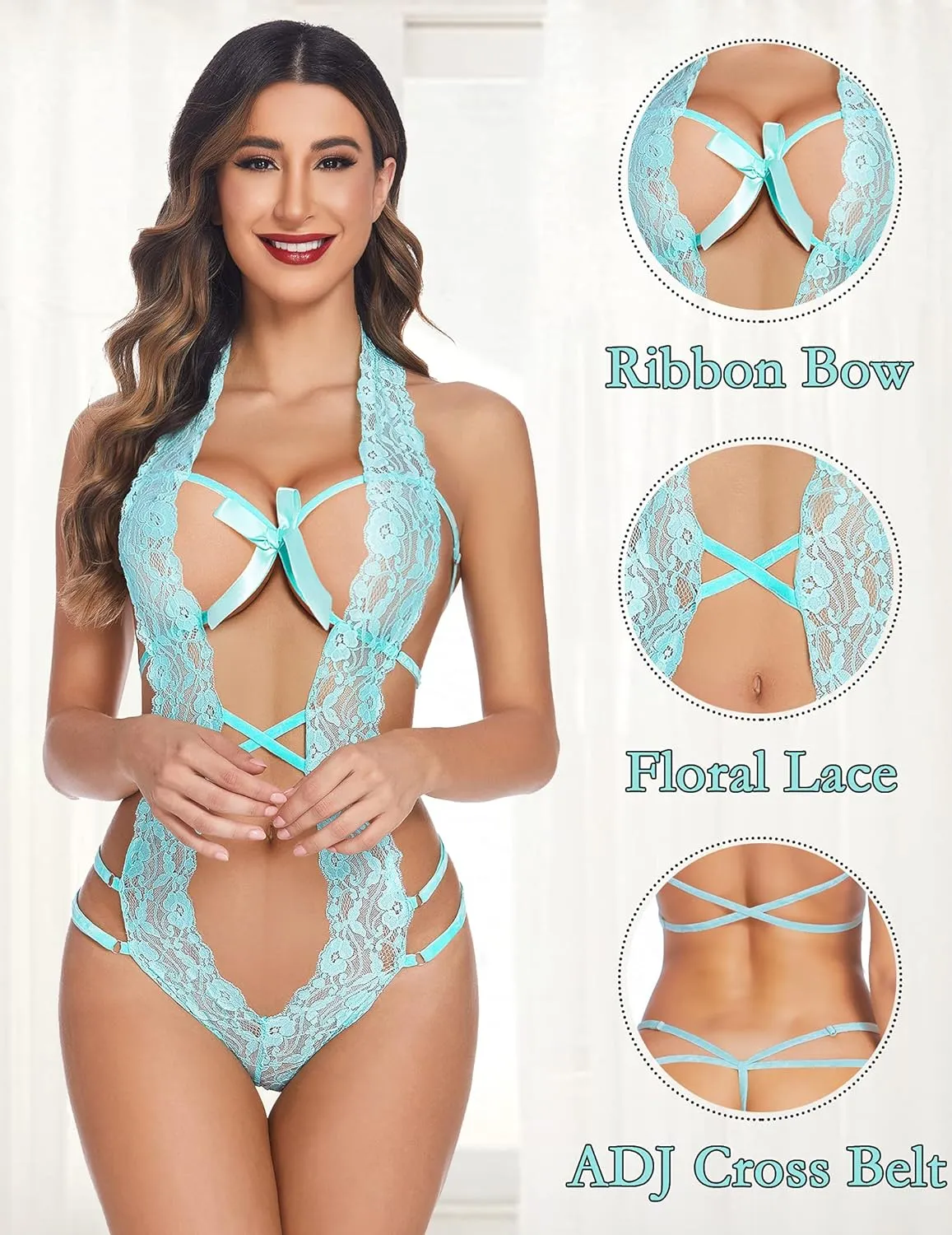 Avidlove Women Deep V Halter Lingerie Teddy One Piece Bodysuit Lace Babydoll