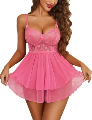 Avidlove Womens Babydoll Lingerie Lace Chemise Floral Sexy Nightgown Embroidered Lingerie Dress Boudoir Nightie