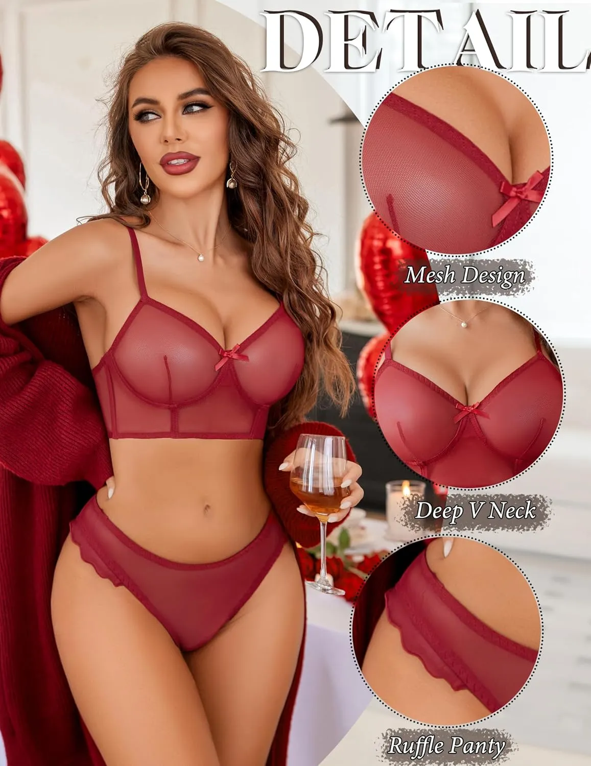 Avidlove Women's Lingerie Sexy Mesh Bralette And Panty Sets 2 Pieces Matching Underwear Outfits S-XXL
