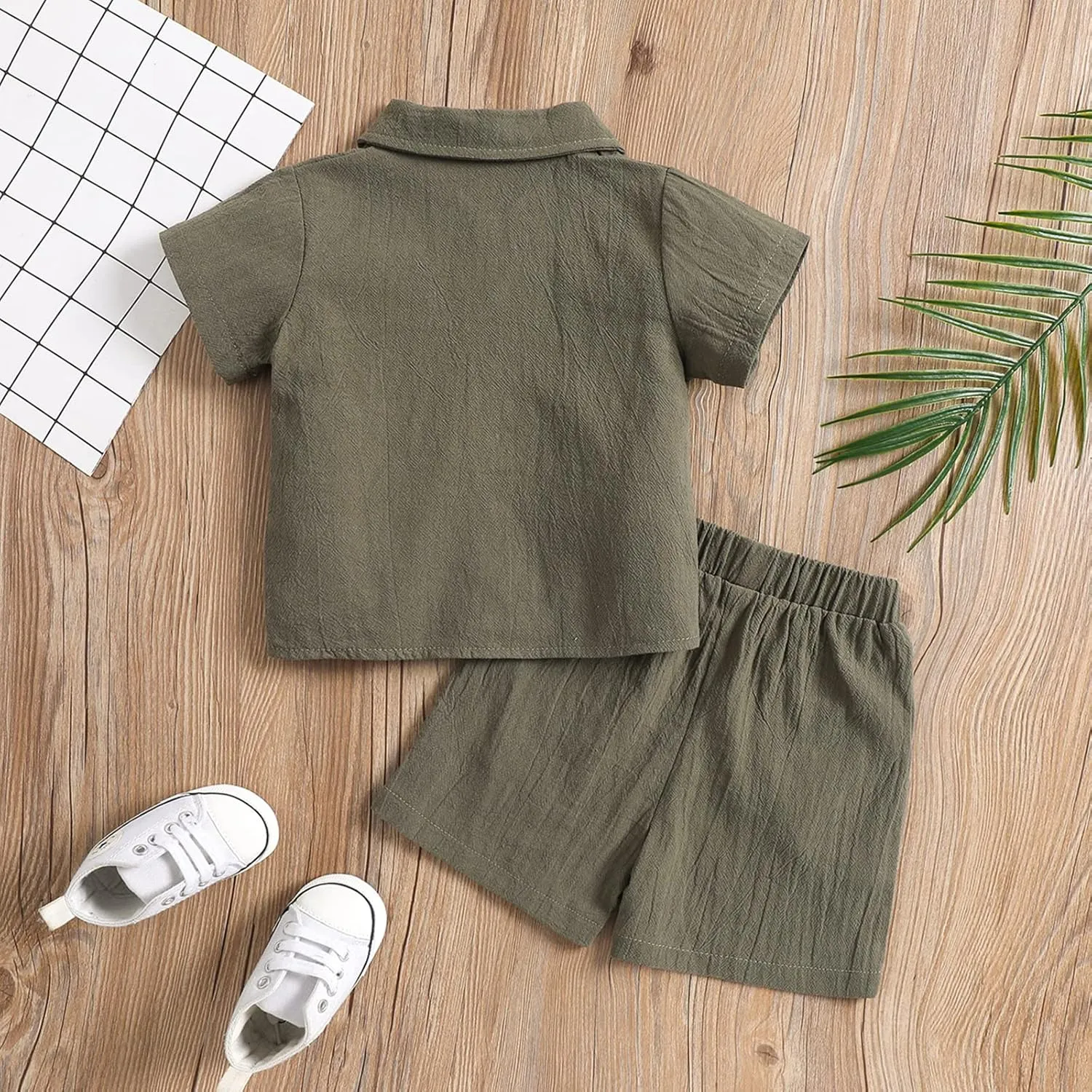 Baby Boy Summer Clothes Toddler Infant Short Sleeve Solid Cotton Linen T-Shirt Tops Casual Shorts Set 2Pcs Outfits