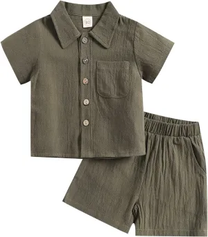Baby Boy Summer Clothes Toddler Infant Short Sleeve Solid Cotton Linen T-Shirt Tops Casual Shorts Set 2Pcs Outfits