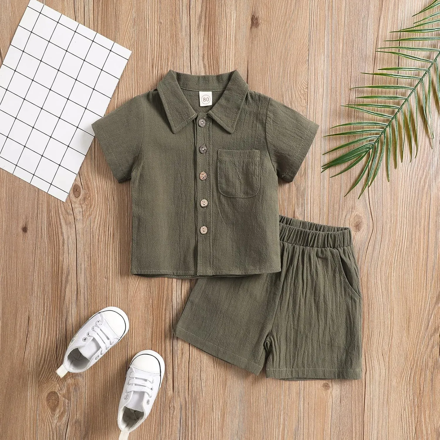Baby Boy Summer Clothes Toddler Infant Short Sleeve Solid Cotton Linen T-Shirt Tops Casual Shorts Set 2Pcs Outfits