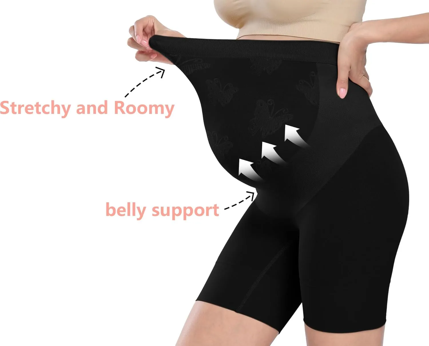 “Baby Bump” Premium Maternity Shapewear, High Waisted Mid-Thigh Pregnancy Underwear Prevent Chaffing Soft Adominal Support