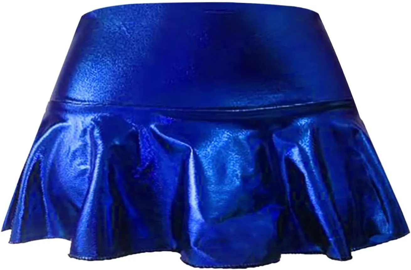 Baby-Doll Lingerie for Women 2023 Short Mini Skirts for Women Trendy High Waisted Leather Pleated Solid Ruffle (B, XXL)