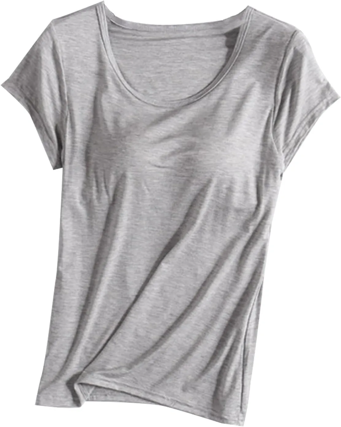 Basic Tees for Women Built in Bra Short Sleeve Crewneck Tops Workout Yoga T Shirts Summer Blouses 2025