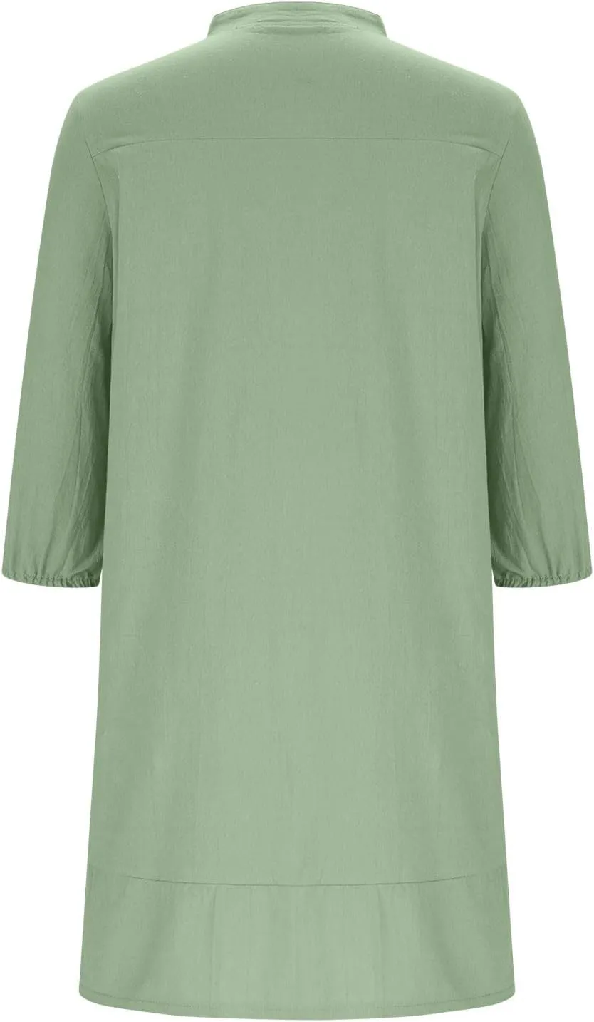 Borniu Women Casual Summer Summer Dresses Tie V Neck Half Sleeve High Waist Ruffle Tiered A Line Swing Tunic Mini Dress